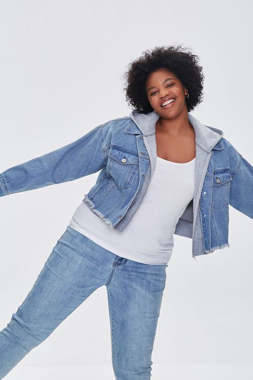 Plus Size Hooded Denim Combo Jacket | Forever 21 (US)