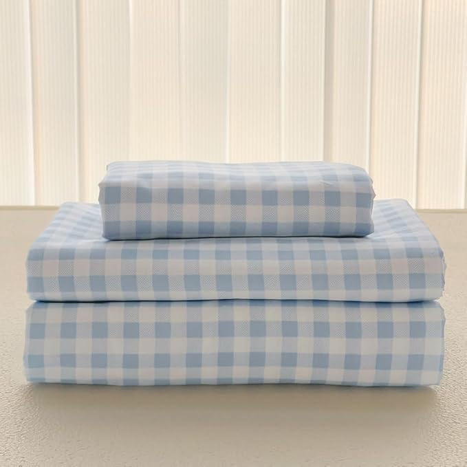 NSNLGSGC Light Blue Gingham Full Sheet Set, Soft Brushed Microfiber Baby Blue Plaid Full Bed Shee... | Amazon (US)