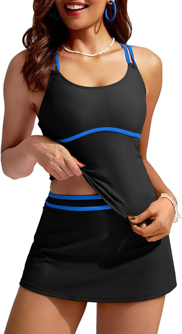 Kate Kasin Womens Tankini Swimsuits Tummy Control Two Piece Bathing Suits with Skirt Bottom Sport... | Amazon (US)