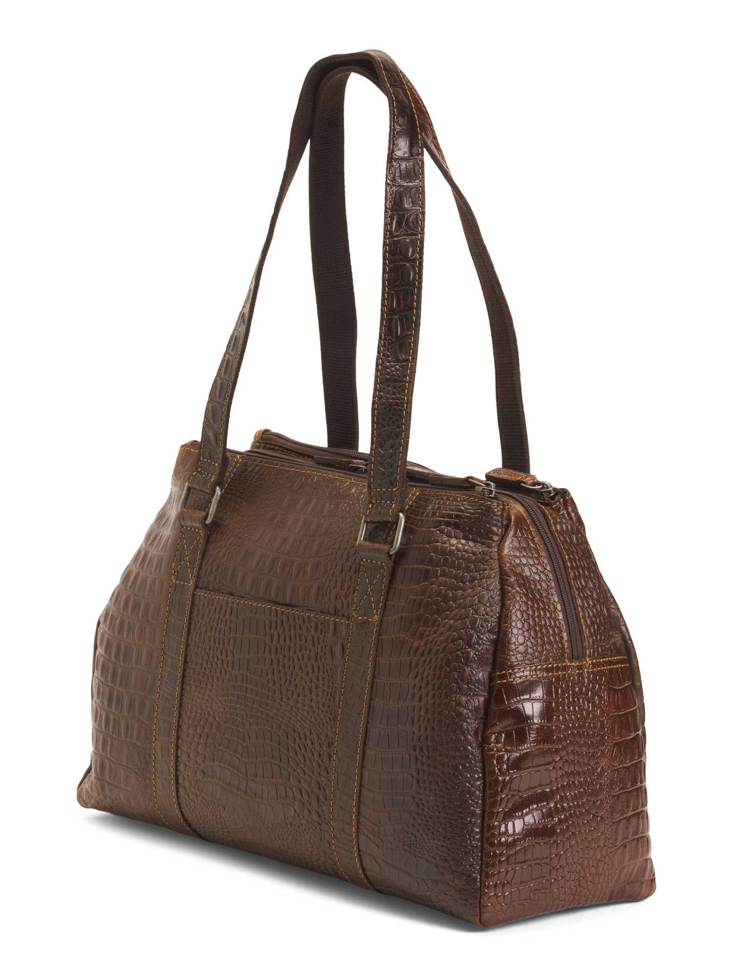 Leather Hornback Croc Embossed Hand Stained Satchel | TJ Maxx