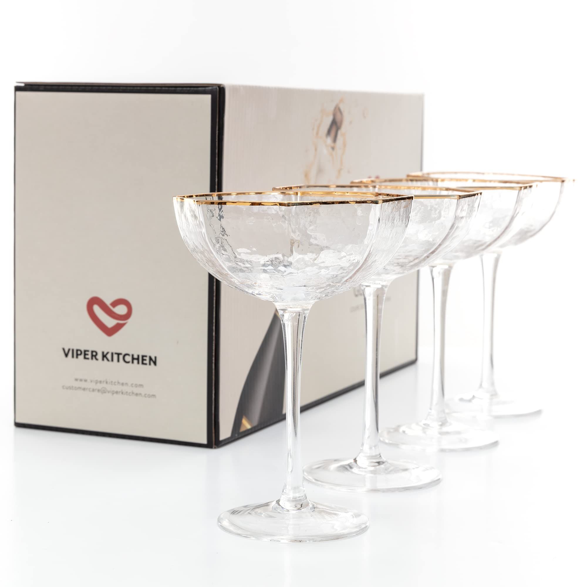 Champagne Coupe Glasses Set of 4 - Cocktail Glassware with Art Deco Gold Rim for Vintage Martini,... | Amazon (US)