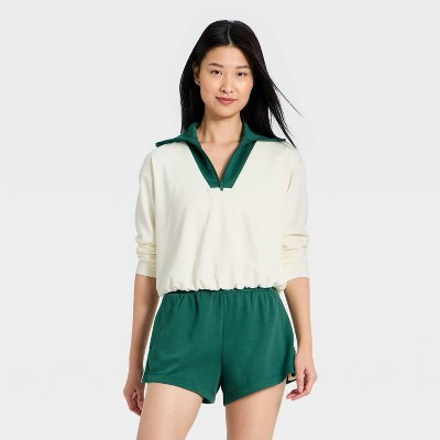 Women's Airy Sleek Pique 1/2 Zip Bubble Hem Pullover Sweatshirt - All In Motion™ Cream XL | Target