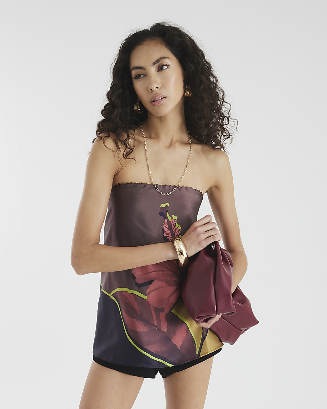 Brown Floral Print Tunic Top | River Island UK & IE