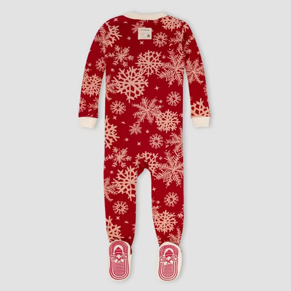 Burt's Bees Baby® Baby Snowflakes Organic Cotton Tight Fit Footed Pajama - Red/Ivory | Target