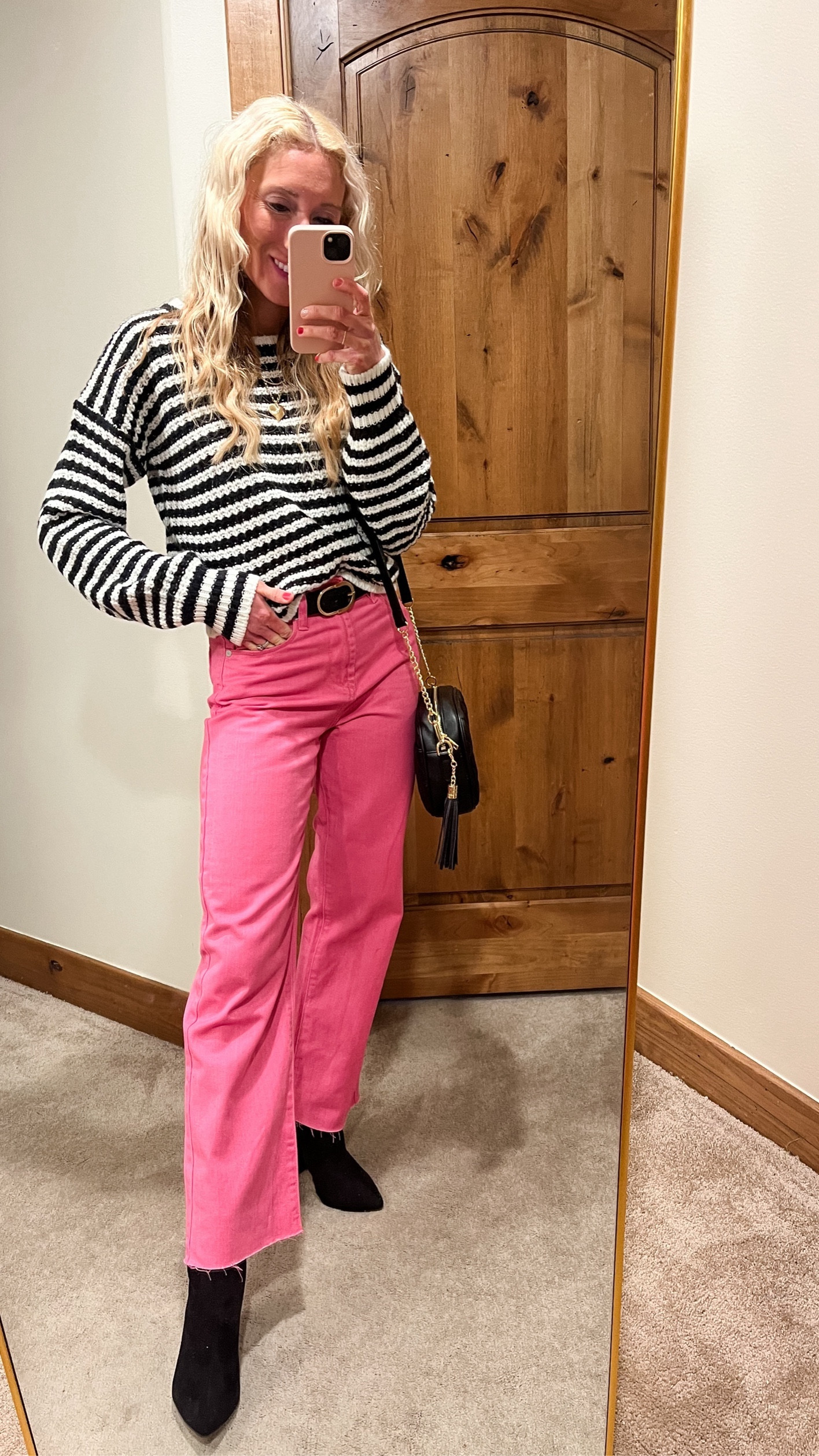 Fun outfit for February 🩷. Wearing size 24 in the jeans. Sweater is sold out. Jewelry from Targett

#LTKstyletip #LTKsalealert #LTKfindsunder50