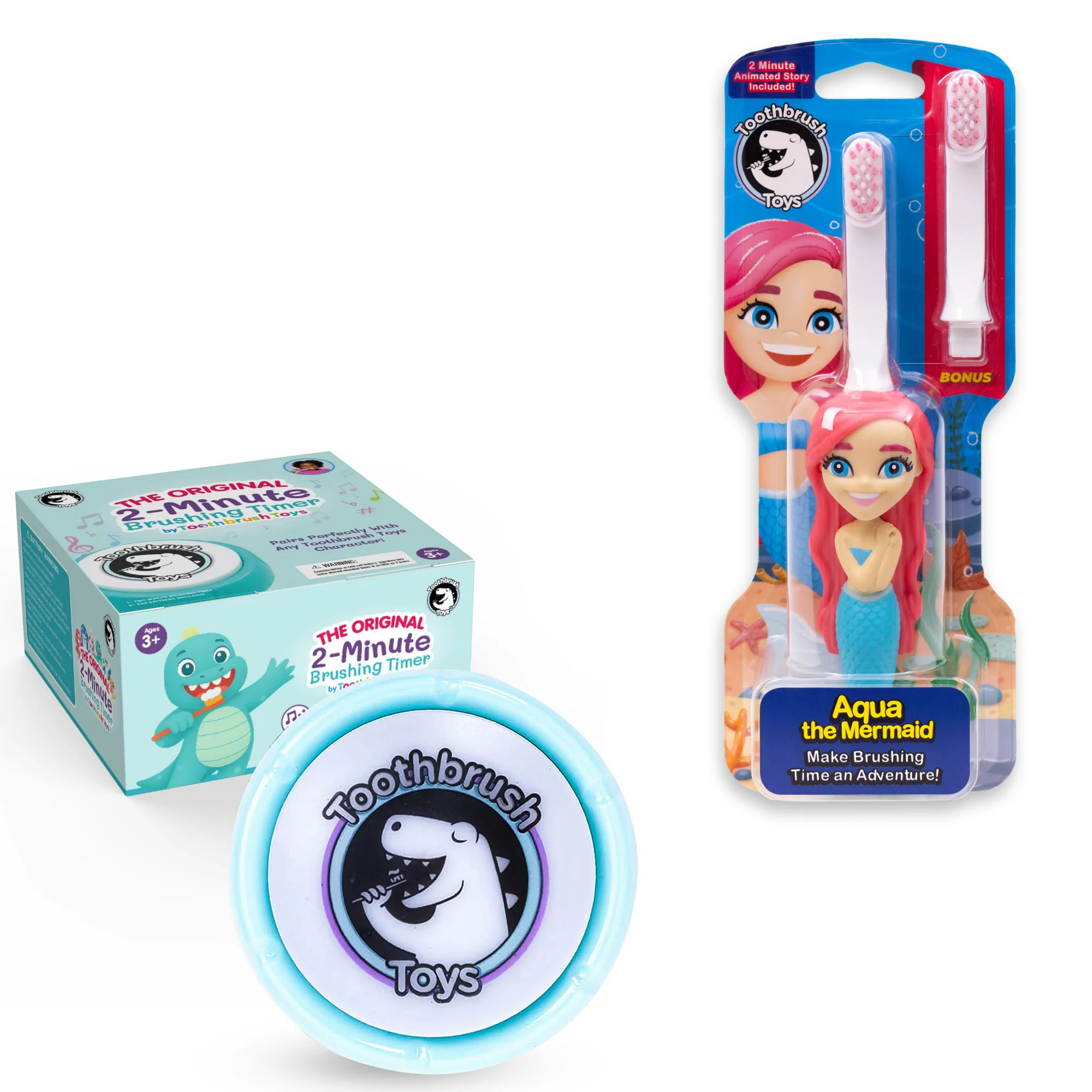 Kids Toothbrush and Timer Bundle with Aqua Mermaid Toy | Toothbrush Toys | Toothbrush Toys