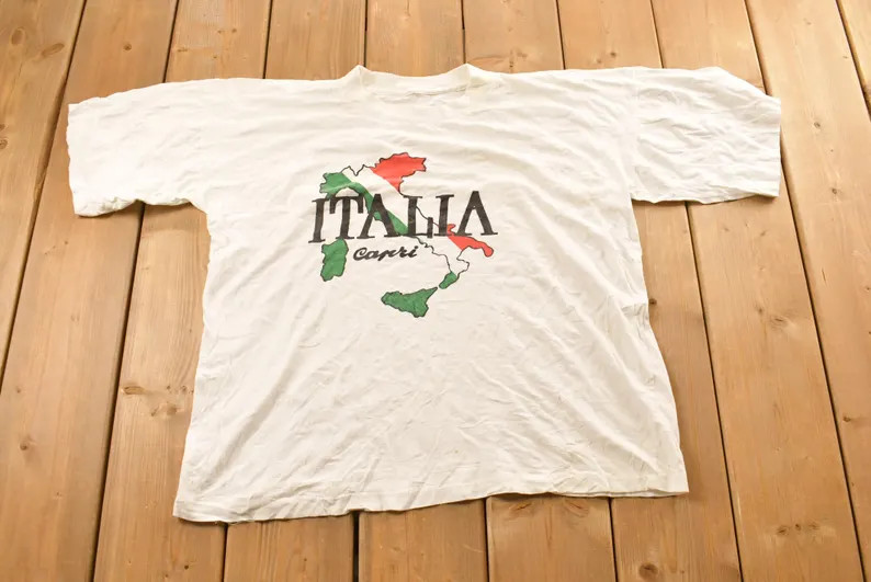 Vintage 1980s Italia Capri Graphic Print Souvenir T-shirt Men's M / 80s Tee / Rare Vacation Desti... | Etsy (Global)