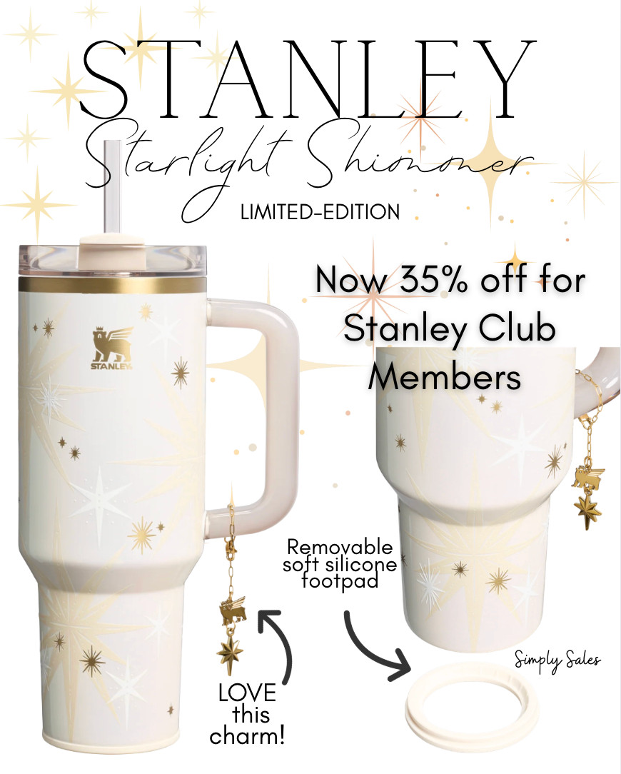 Okay I genuinely cannot believe they dropped the price on these 🤯
Stanley must be feeling very festive.

The limited-edition Starlight Shimmer Quenchers are now 35% off for Stanley Club members — and yes, the club is free to join. Luxe finish, the cutest charm, and that subtle shimmer that looks even better in person. Plus, has a silicone foot pad (definitely an underrated feature.)

If this was still sitting in your cart… this is your sign. 🎄✨ 

 #LTKGiftGuide #LTKHoliday #LTKSaleAlert