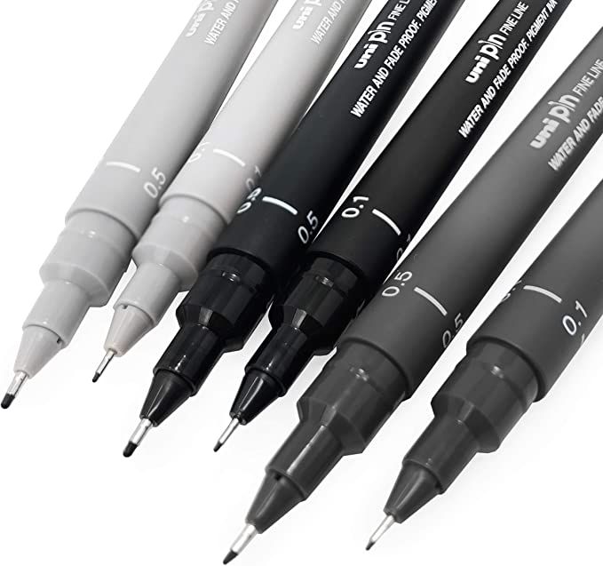 Uni Pin Fineliner Drawing Pen - Sketching Set - Gray Tones - 0.1/0.5mm - Set of 6 | Amazon (US)