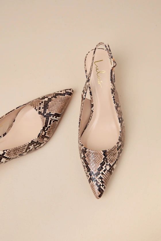 Fosette Brown Snake Pointed-Toe Slingback Pumps | Lulus