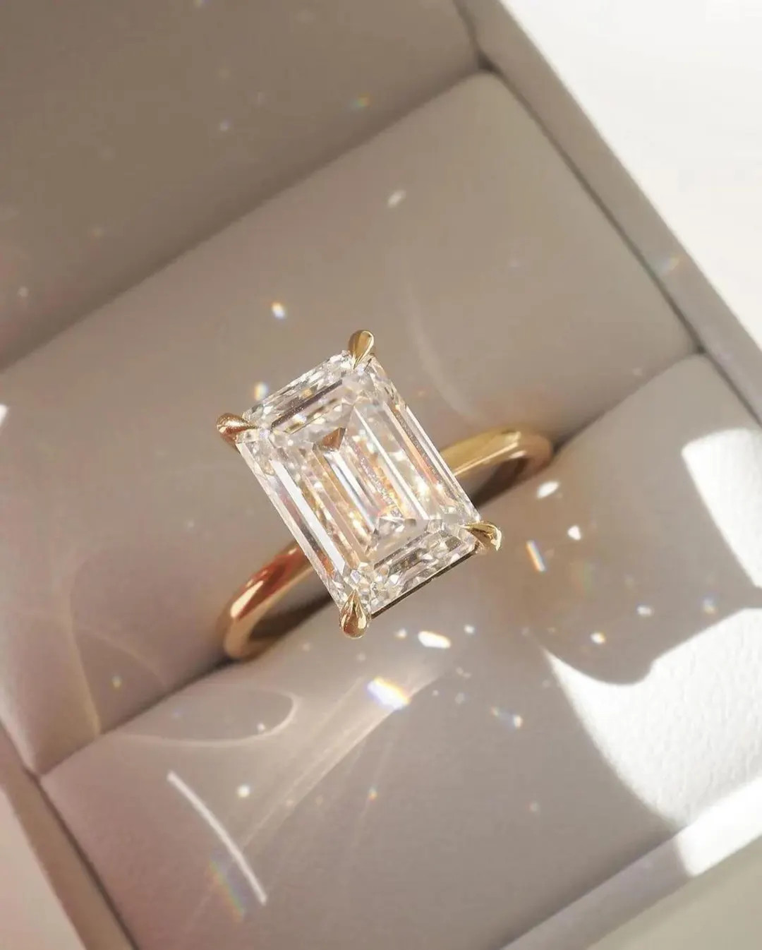 3 CT Emerald Cut Solitaire Moissanite Engagement Ring, Solitaire Emerald Wedding Ring, 14K Solid ... | Etsy (US)