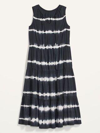 Tiered Tie-Neck Tie-Dyed Midi Swing Dress for Women | Old Navy (US)