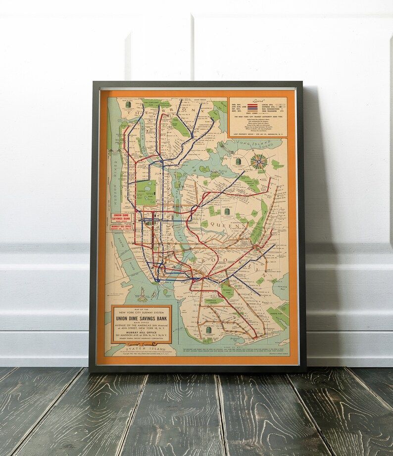 Old Map of New York City subway system 1954 vintage subway | Etsy | Etsy (US)