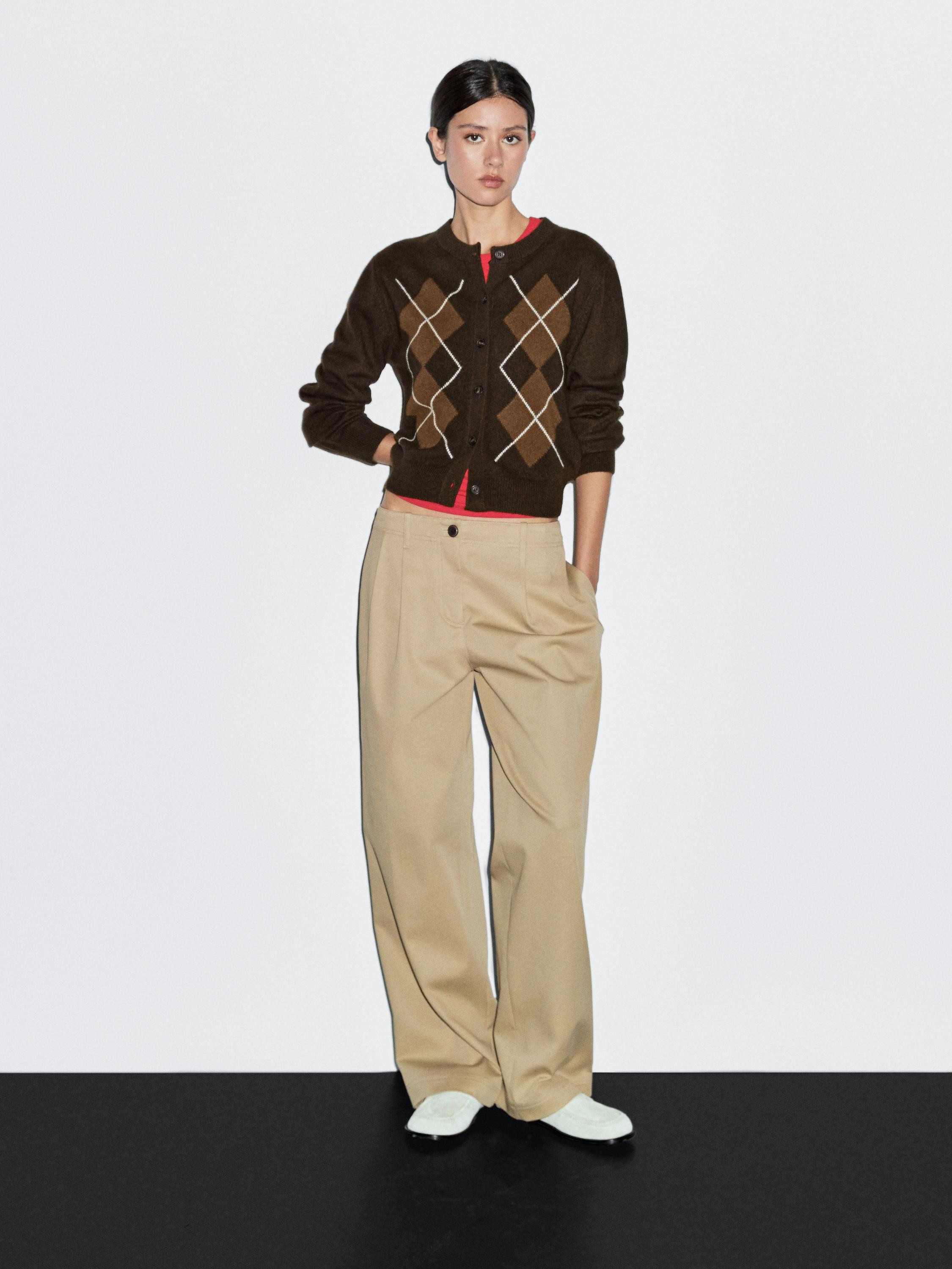 Knit cardigan with diamond detail | Massimo Dutti UK