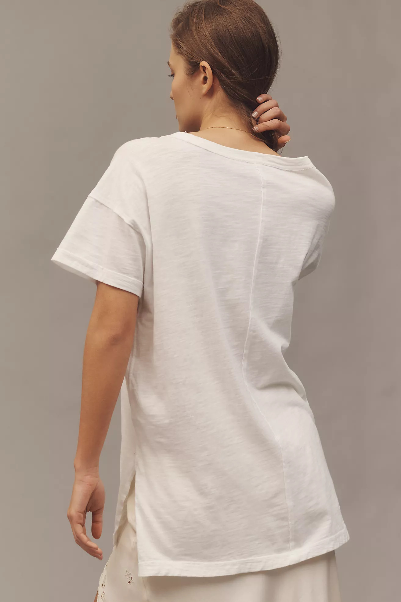 The Jordyn Cotton-Slub Crew-Neck Oversized Tee by Pilcro: Deep-V Edition | Anthropologie (US)