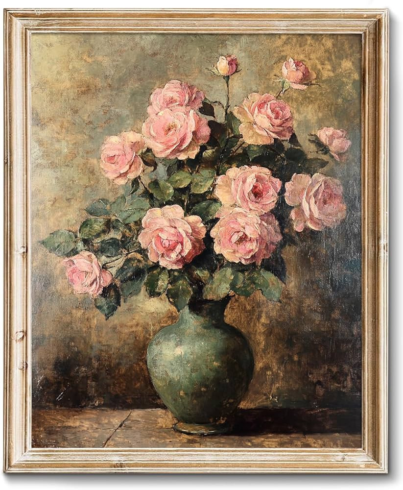 Moody Pink Peonies Painting, Retro Flower Botanical Painting Farmhouse Wall Decor, Vintage Painti... | Amazon (US)