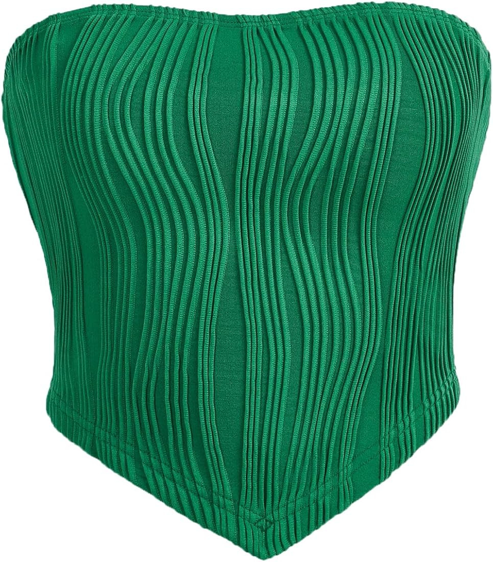 Verdusa Women's Backless Asymmetrical Hem Texture Strapless Bandeau Crop Tube Top | Amazon (US)