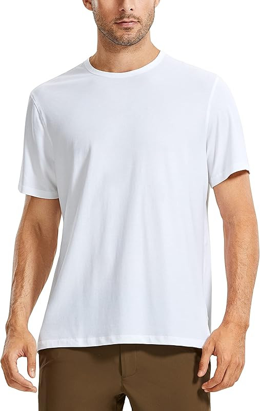 CRZ YOGA Men's Lightweight Pima Cotton Short Sleeve Athletic T-Shirts Workout Quick Dry Loose Fit... | Amazon (US)