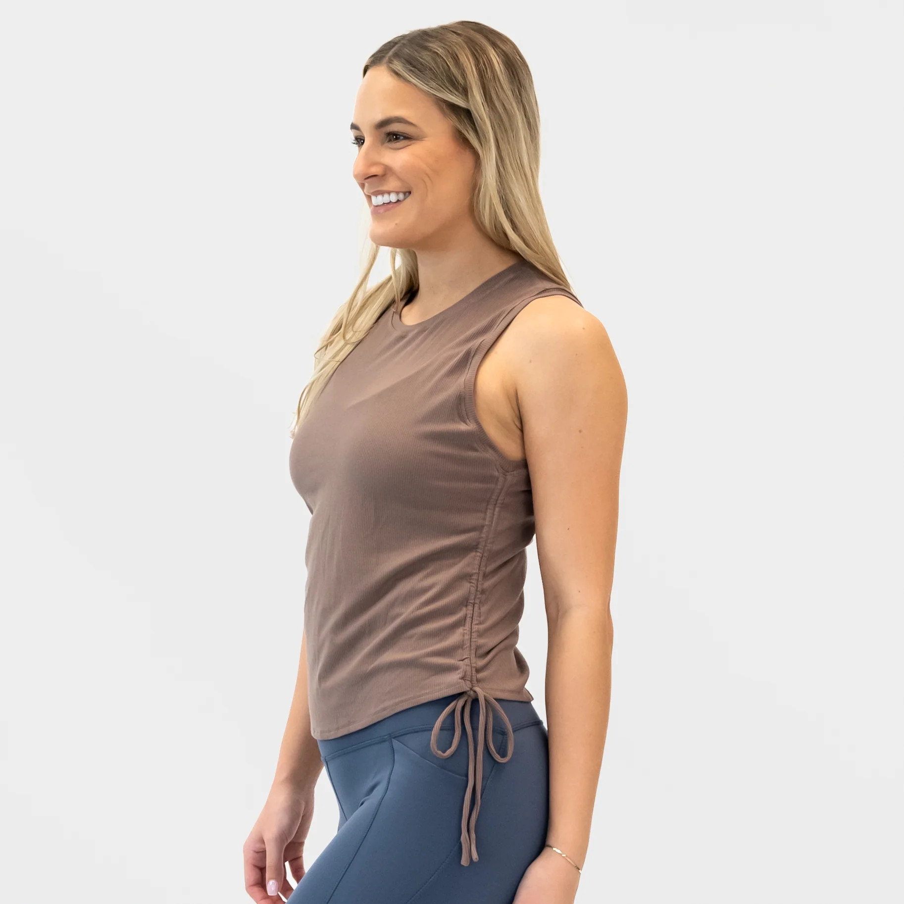 Side Tie Shirred Tank - Mocha Latte | Senita Athletics