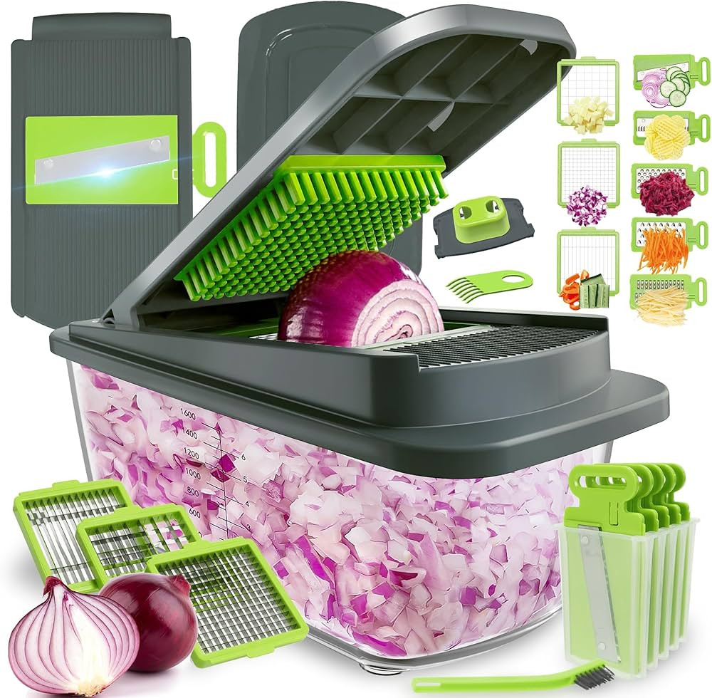 Kitexpert Vegetable Chopper,Onion Mincer,Dicer,Slicer with 8 Blades and Container with Lid,15-in-... | Amazon (US)