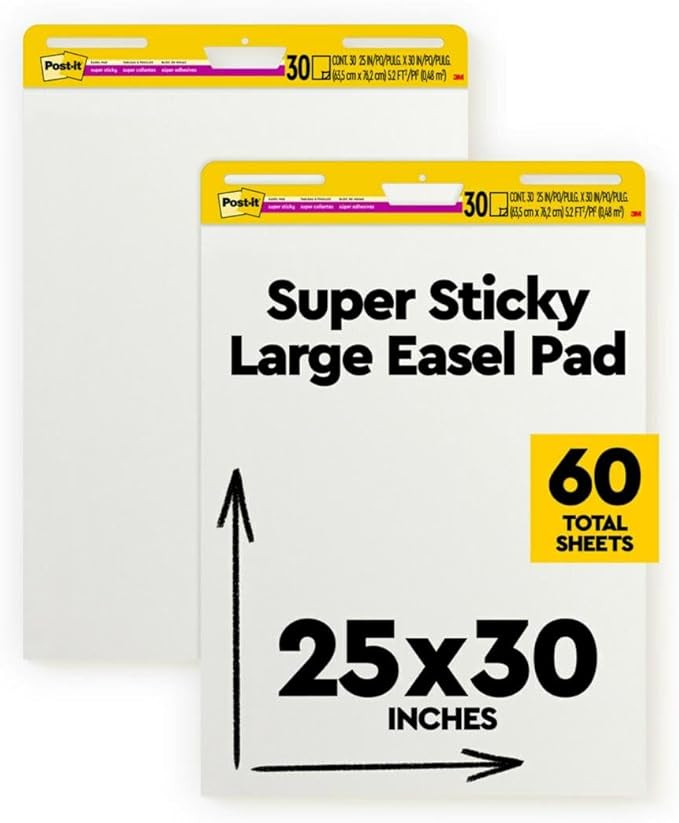 Post-it Super Sticky Easel Pad 25 in x 30 in White 30 Sheets/Pad 2 Pad/Pack Large White Premium S... | Amazon (US)