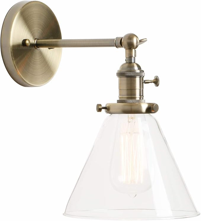 PERMO Single Sconce with Funnel Flared Glass Clear Glass Shade 1-Light Wall Sconce Wall Lamp (Bro... | Amazon (US)