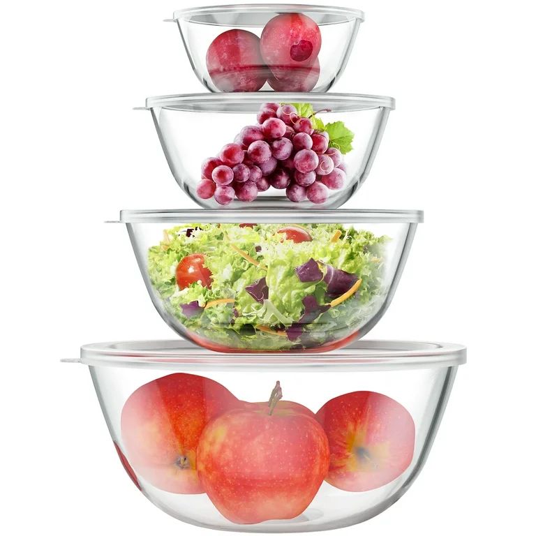 TINANA Mixing Bowls Set, 4 Pack Glass Mixing Bowls with lids, Nesting Storage Bowls for Kitchen, ... | Walmart (US)