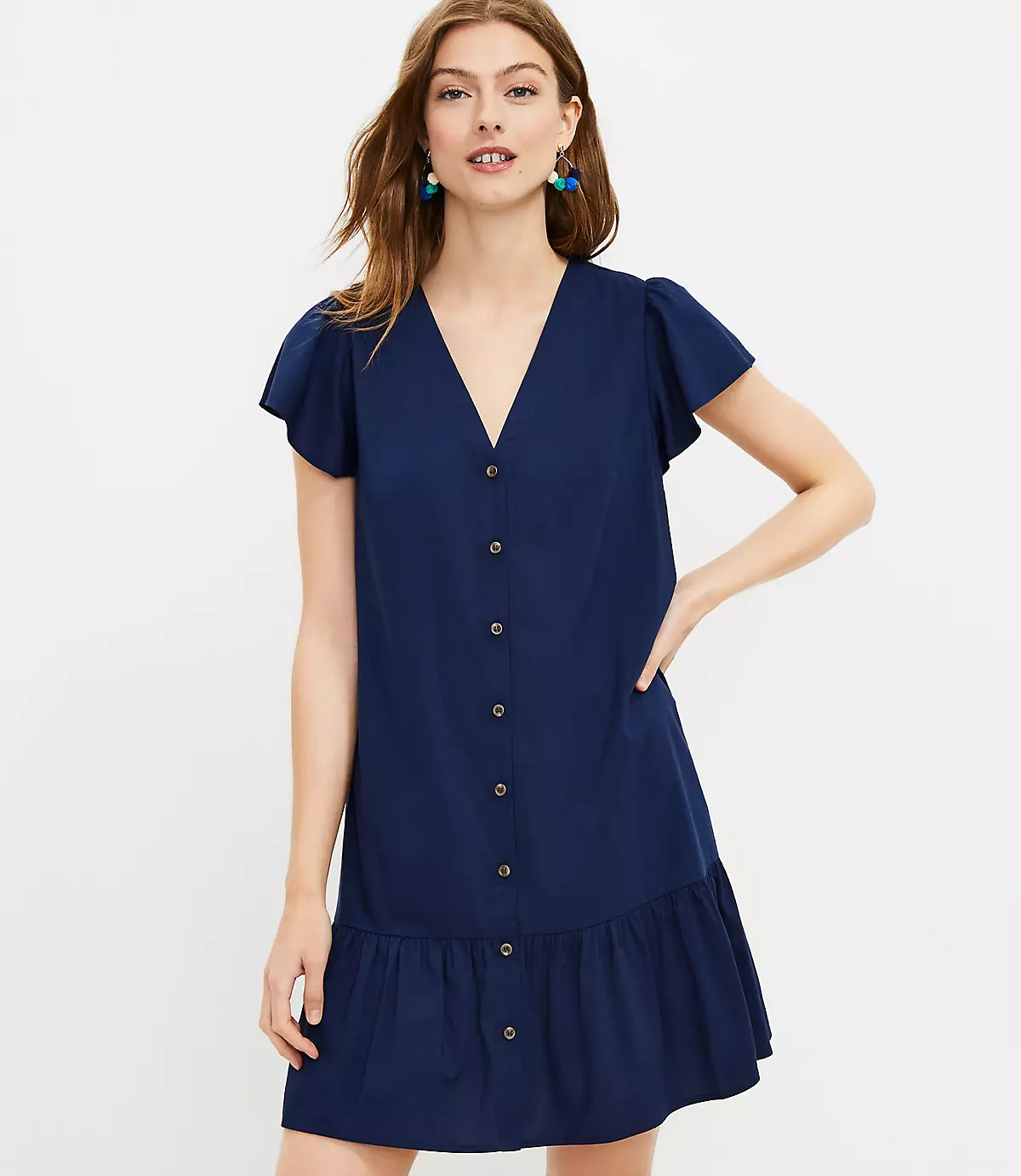 Button Ruffle Flounce Dress | LOFT | LOFT