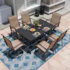 Nuu Garden 7 -Piece Black Curved Leg Table Patio Dining Set Iron Rectangle Table with 6 Brown Sta... | Lowe's