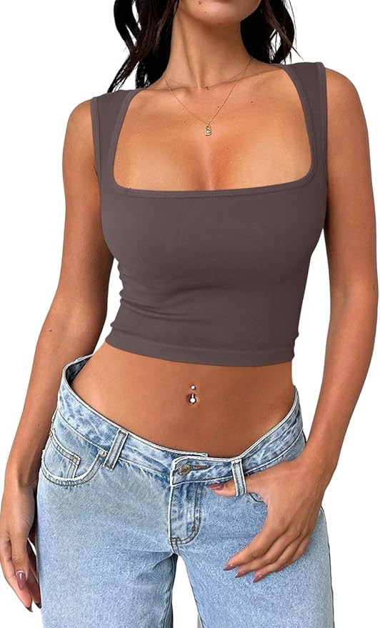 Meyeeka Women's Sexy Sleeveless Crop top Seamless Square Neck Trendy Tank top | Amazon (US)