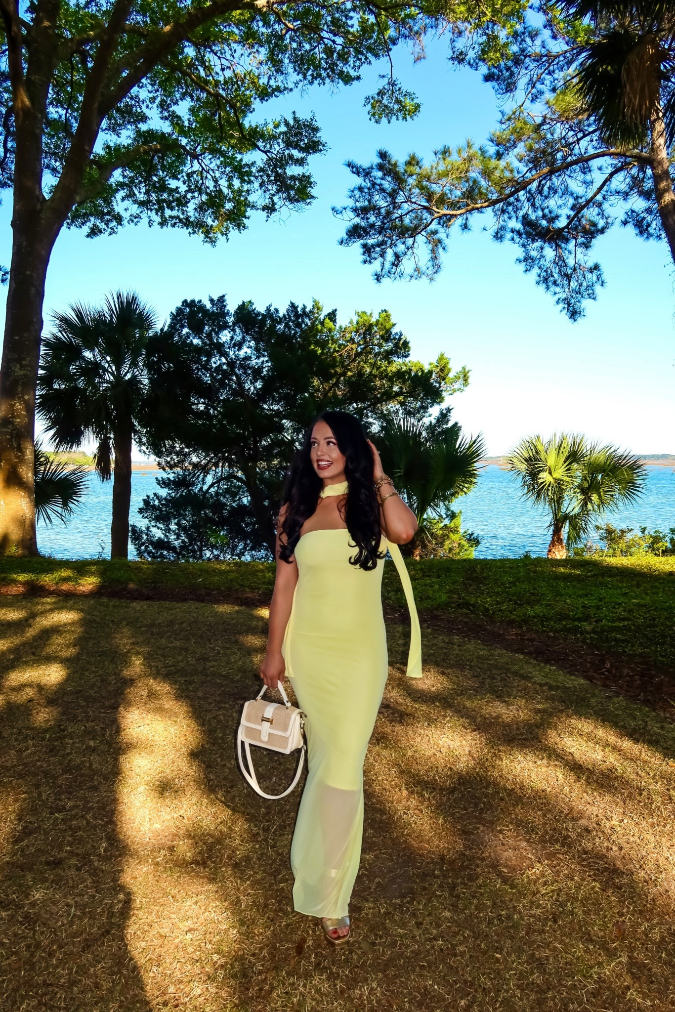 Under $50 Amazon yellow formal wedding guest dress (medium, 5+ colors) white rattan purse #founditonamazon 

#LTKSaleAlert #LTKWedding