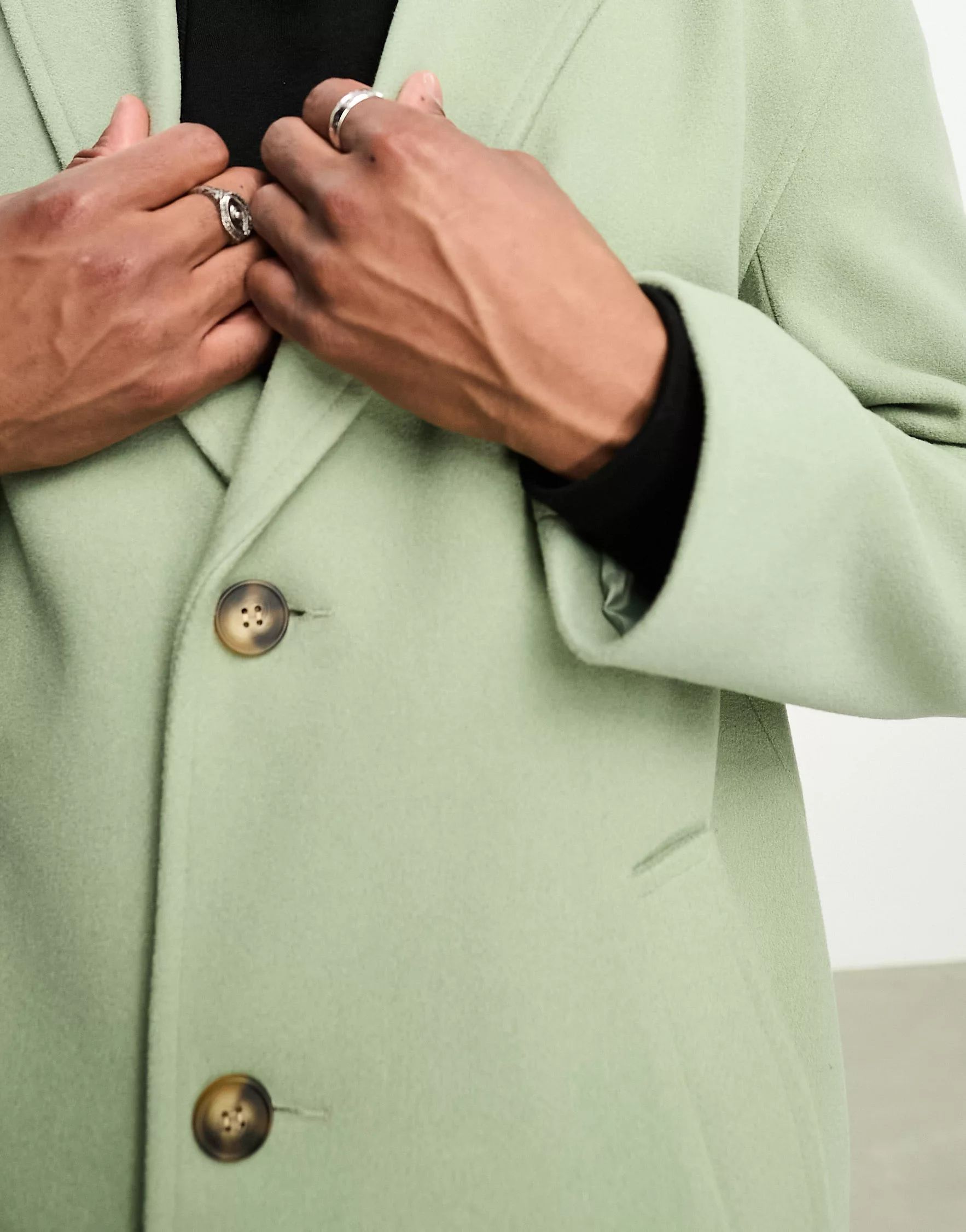 ASOS DESIGN relaxed wool look overcoat in sage green | ASOS | ASOS (Global)
