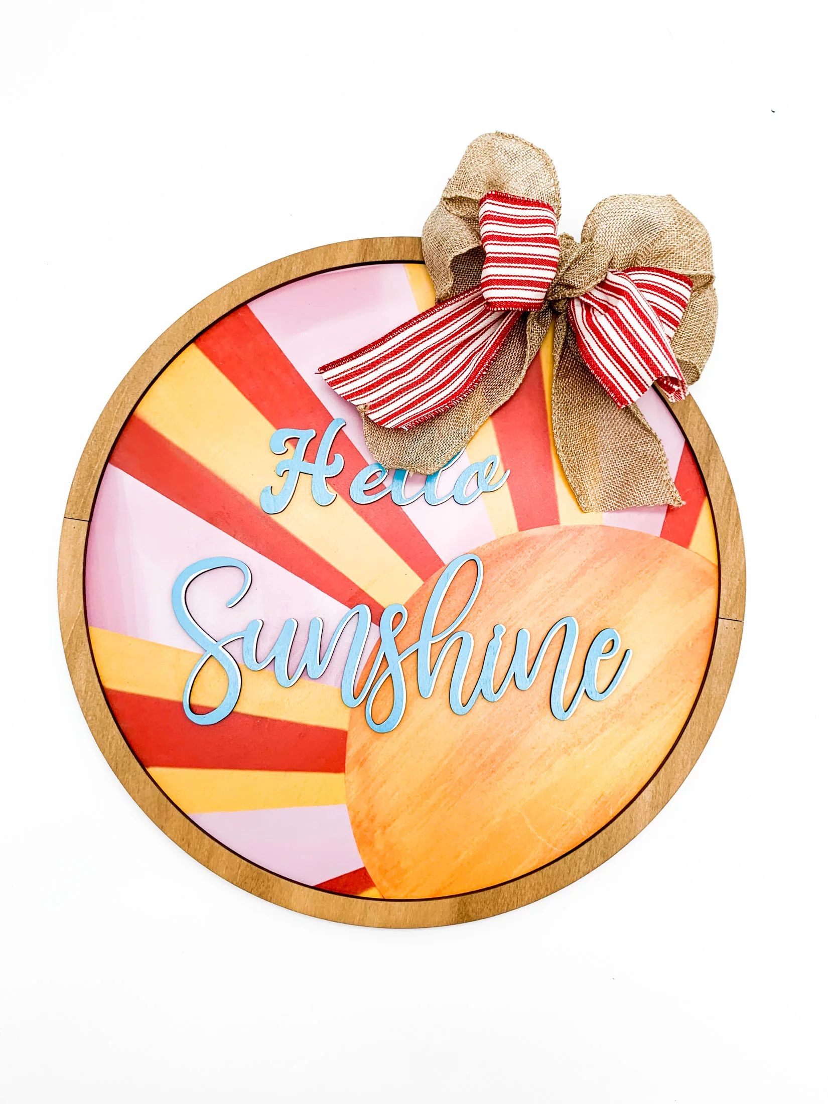 Way to Celebrate Summer Wooden Hello Sunshine Door Sign with Bow, 15.75" Dia Wall Decoration - Wa... | Walmart (US)