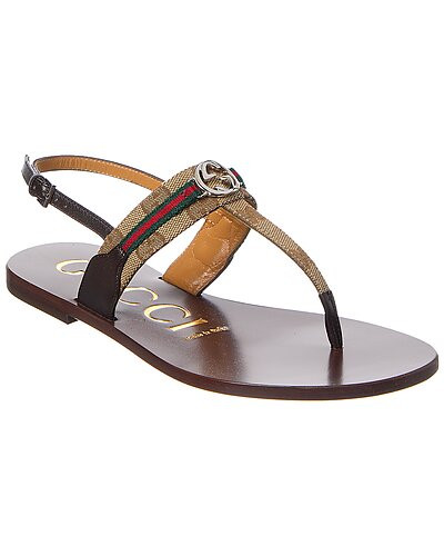 Web Interlocking G GG Canvas & Leather Sandal | Gilt & Gilt City
