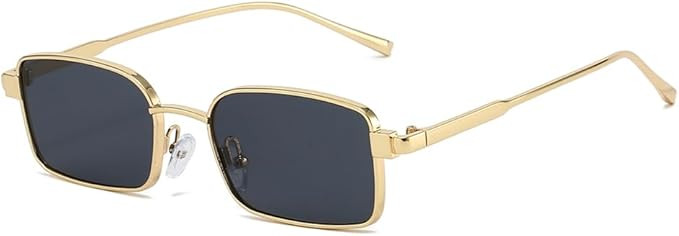 YAMEIZE Retro Small Gold Rectangle Sunglasses Women Men Narrow Square Metallic Sunglasses Vintage... | Amazon (US)