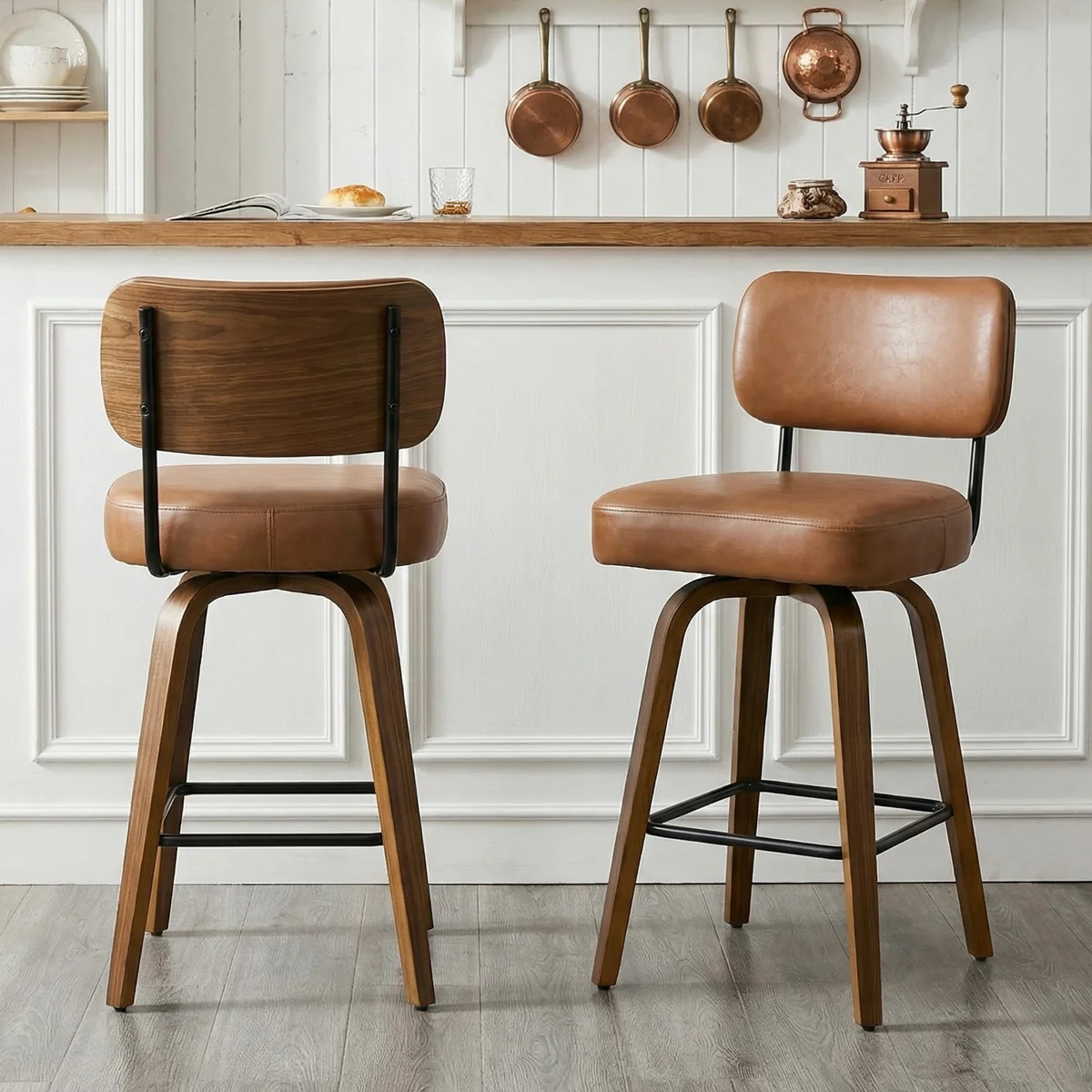26" Swivel Upholstered Counter Stool with Walnut-Finish Bentwood Frame | Wayfair North America