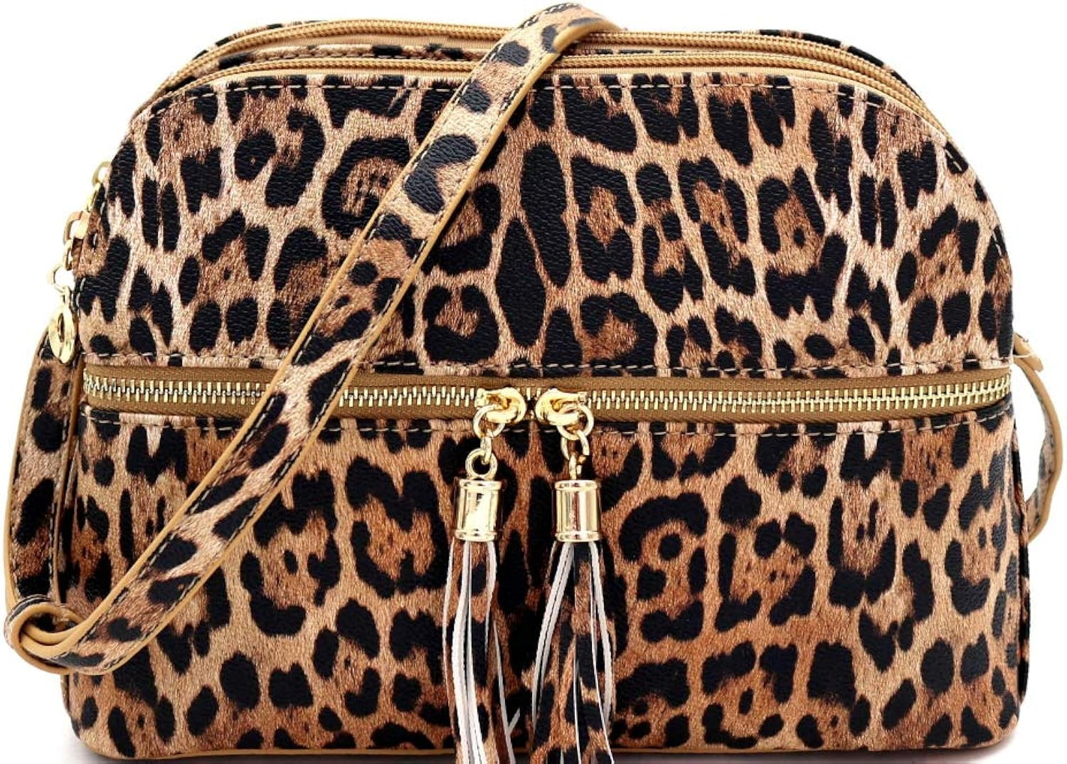 Leopard Print Front Pocket Compartment Vegan Leather Dome Crossbody Purse Bag | Amazon (US)