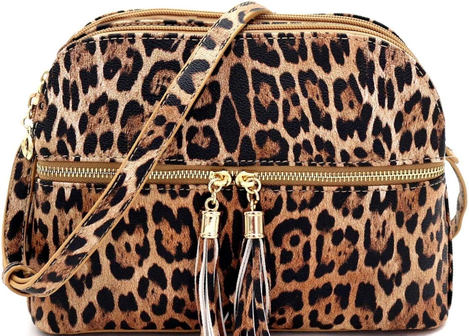 Leopard Print Front Pocket Compartment Vegan Leather Dome Crossbody Purse Bag | Amazon (US)