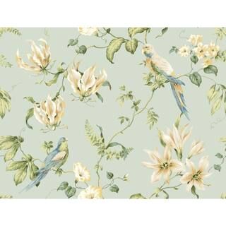 York Wallcoverings Tropical Floral Wallpaper Light Blue Paper Strippable Roll (Covers 60.75 sq. f... | The Home Depot