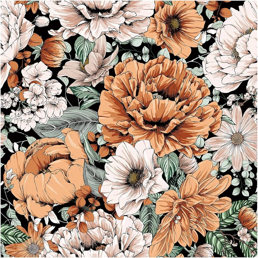 HAOKHOME 93191 Vintage Peel and Stick Floral Wallpaper Removable Large Peony Black/Orange/Pink Vi... | Amazon (US)