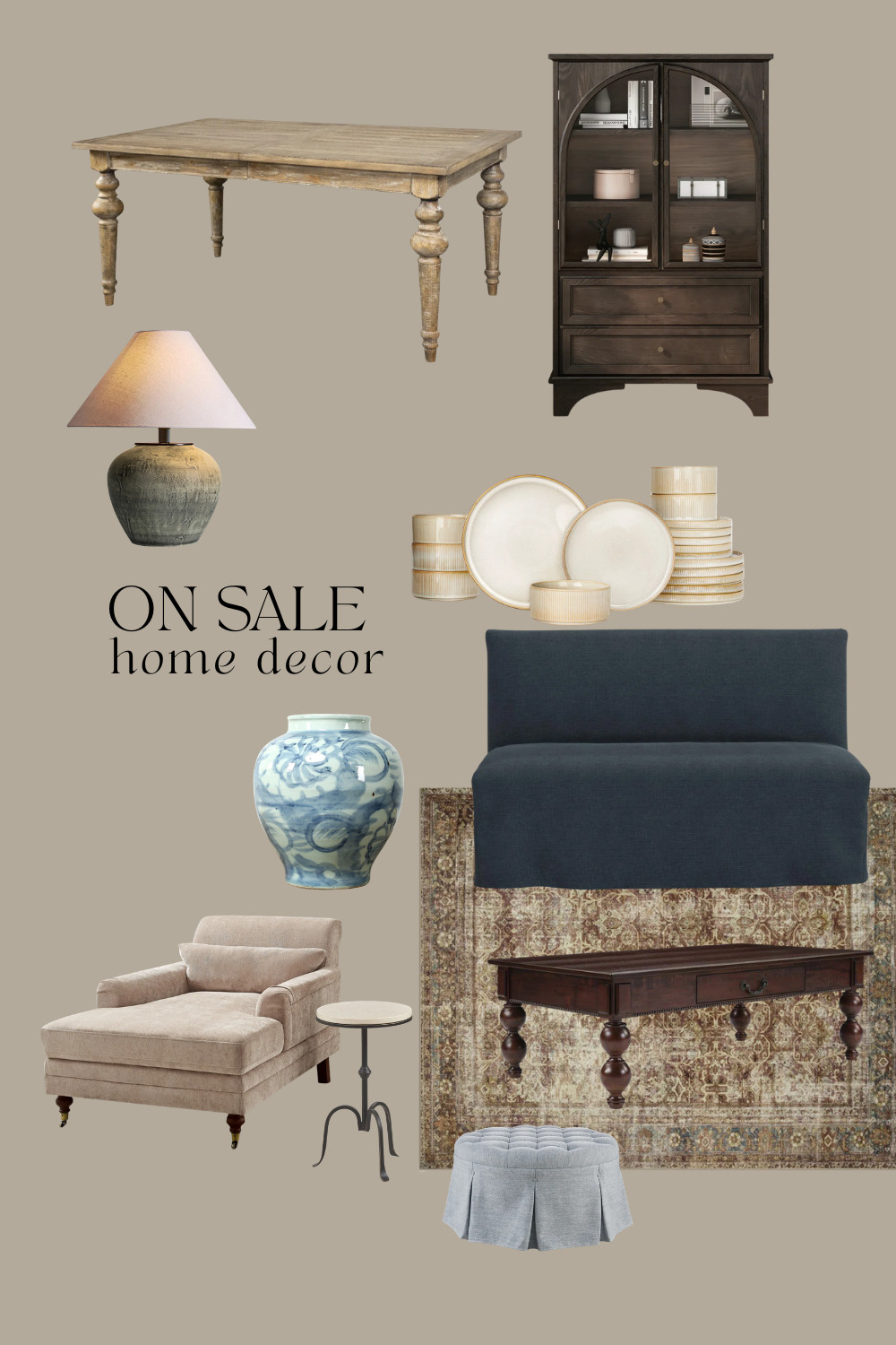 Beautiful home decor on sale! 

washable rug, settee, dining table, turned leg coffee table, vintage hutch, lounge chair, lighting  

 #LTKHome #LTKSaleAlert