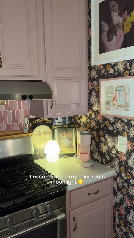 Witchy, Pink Kitchen. I’ve been working on my kitchen for a long time. Pink paint, peel and stick wallpaper, witchy prints. Finally put up these peel and stick pink tiles behind my stove. I need more and they’re sold out of the color I need 😑 had to improvise with some art work for now until they’re back in stock. 

#witchkitchen #cottagecore #pinkaesthetic #pinkkitchen #fairycore #witchyvibes #witchydecor #ltkhome #cozydecor #maximalism #colorfulhomedecor

#LTKhome #LTKfindsunder100 #LTKfindsunder50