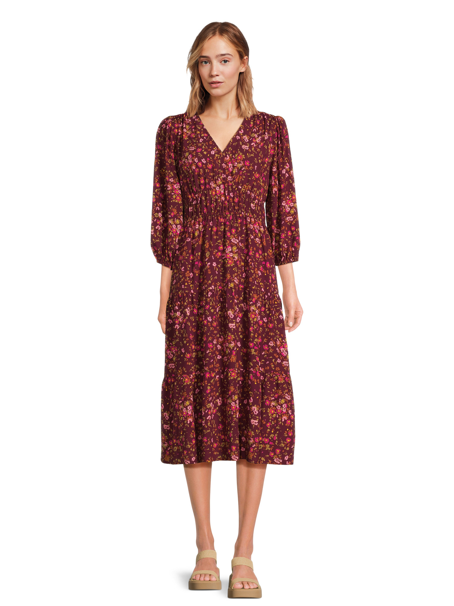 Time and Tru Women’s 3/4 Sleeve Midi Dress, Sizes XS-XXXL | Walmart (US)