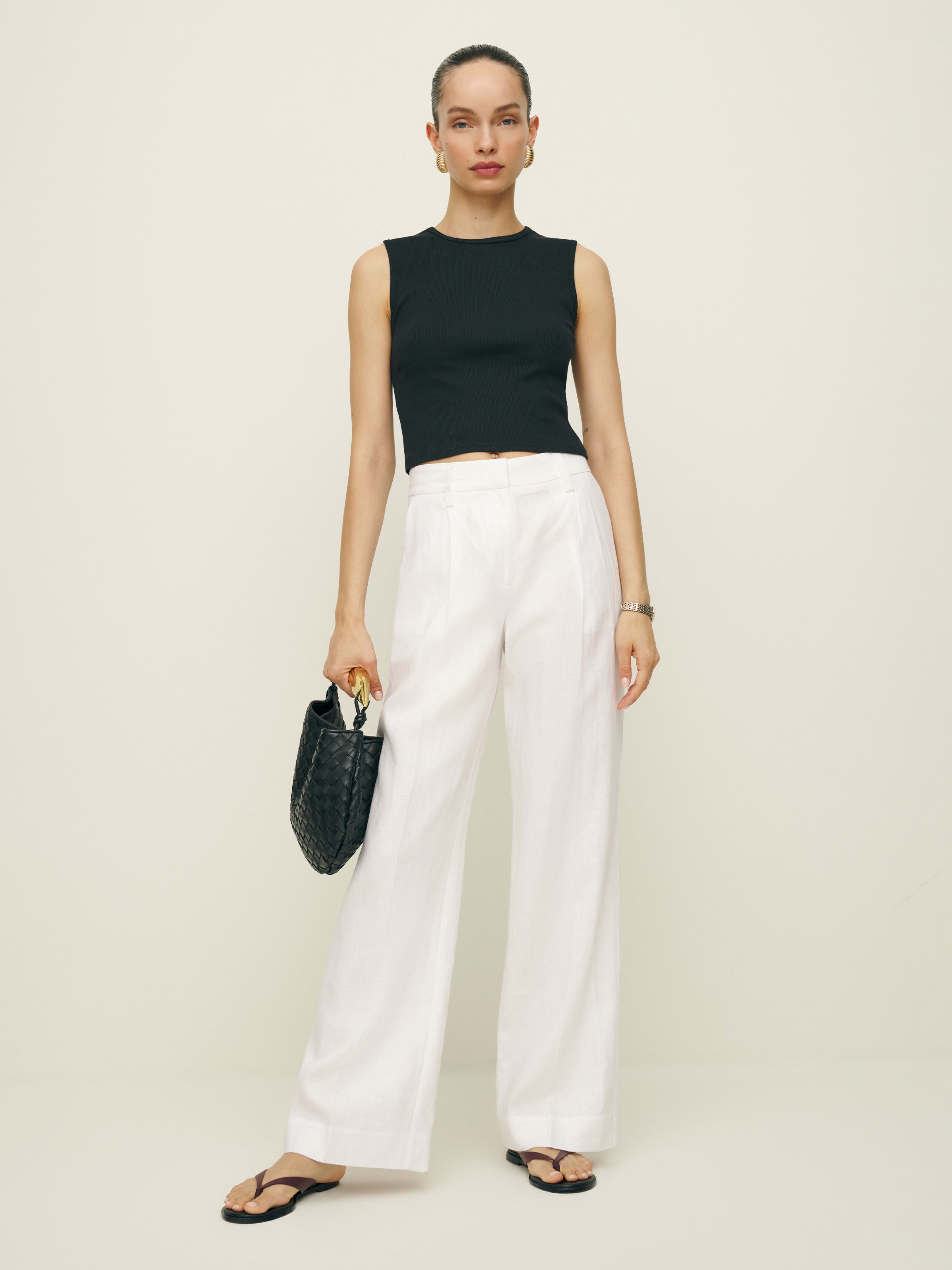 Alex Mid Rise Cropped Linen Pant | Reformation (Global)