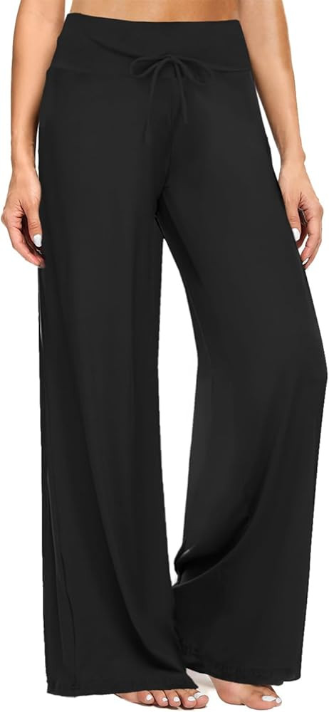 ZOOSIXX Soft Black Pajama Pants for Women, Wide Leg Comfy Casual Lounge Yoga Capri Pants 22'' / 3... | Amazon (US)