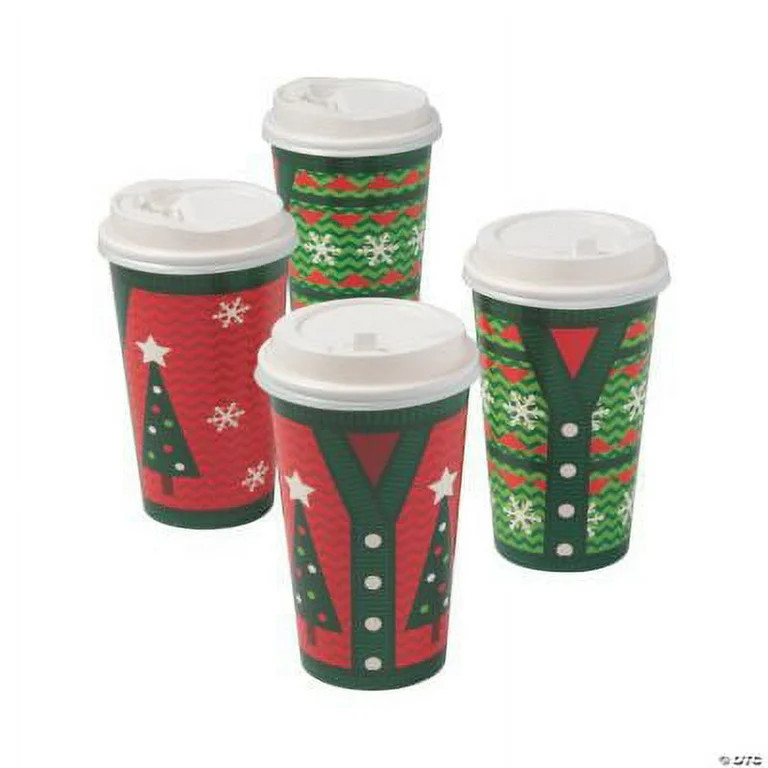 Ugly Sweater Insulated Coffee Paper Cups with Lids , Christmas, Party Supplies, 12 Pcs - Walmart.... | Walmart (US)