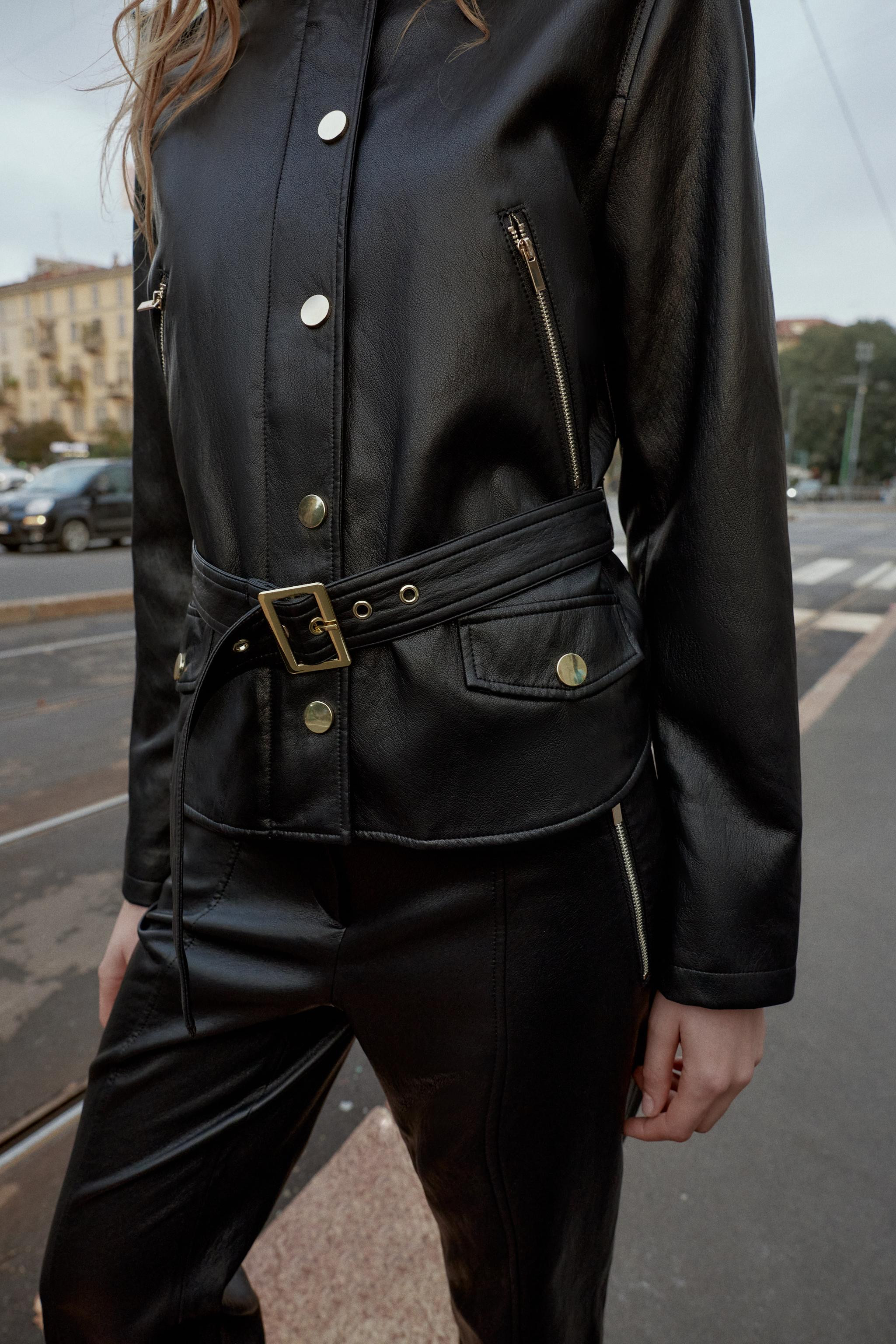 FAUX LEATHER BELTED JACKET | Zara US