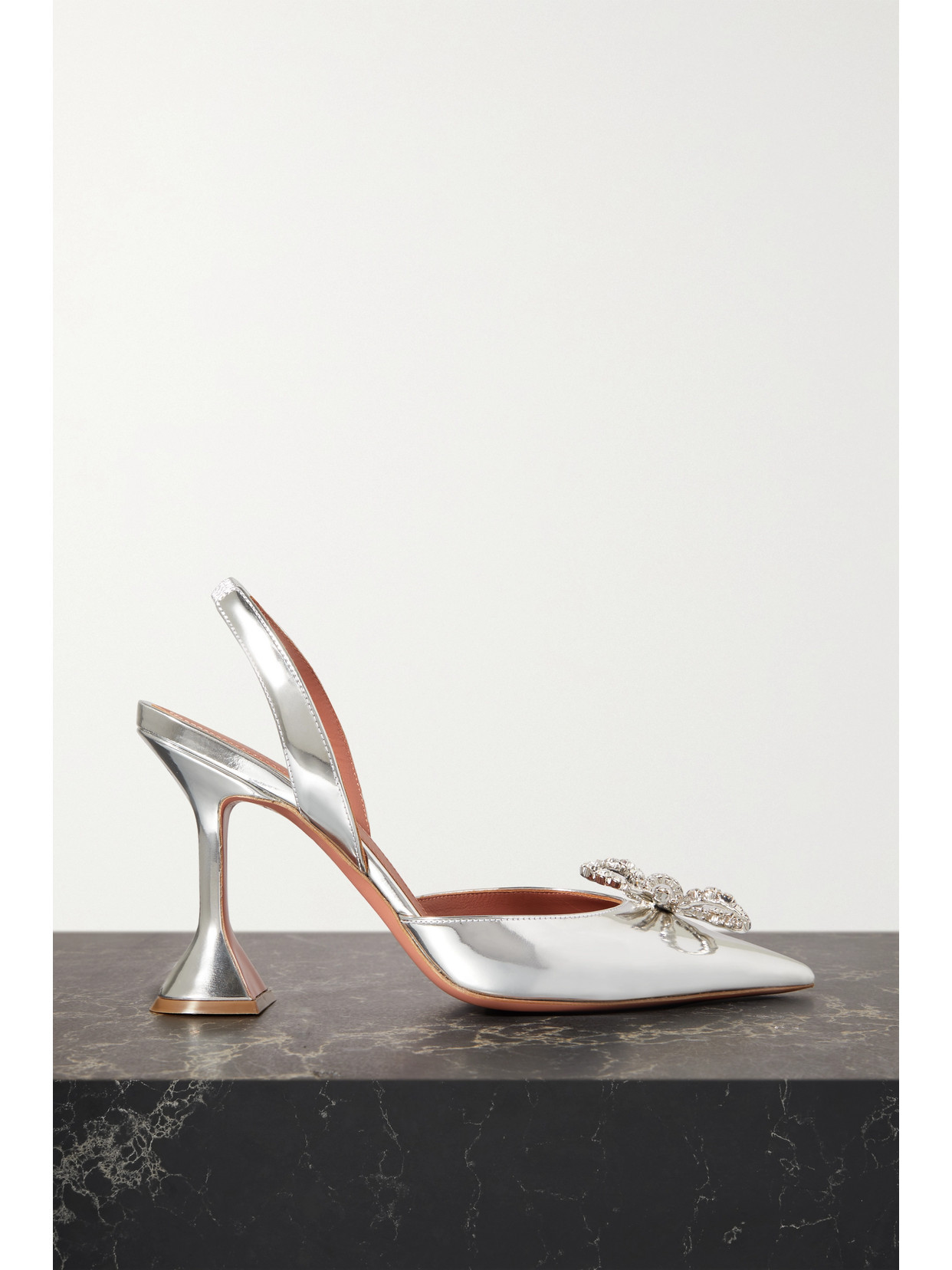 Amina Muaddi - Rosie Crystal-embellished Mirrored-leather Slingback Pumps - Silver | NET-A-PORTER (US)