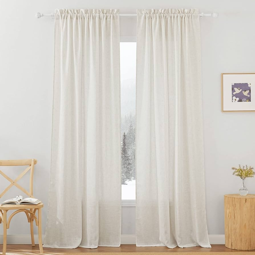 RYB HOME Linen Sheer Curtains 84 inches Long, Semi Sheer Curtains for Living Room Bedroom Privacy... | Amazon (US)