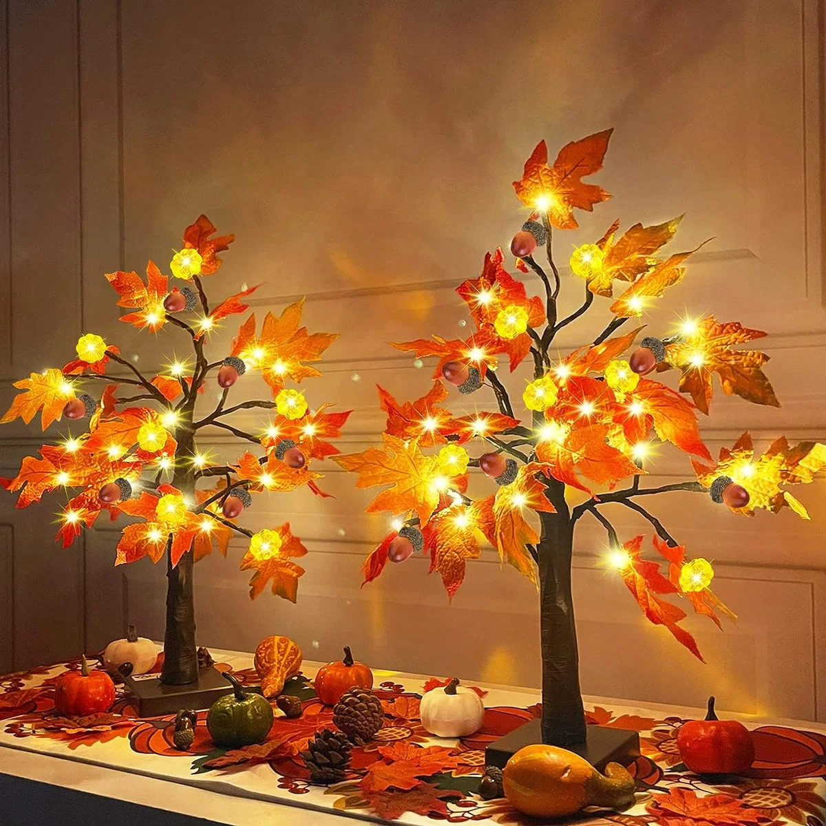 2 Pack 22 Inch Prelit Lighted Maple Tree Fall Decor Fall Tree 48 Leds Battery Operated 12 Exclusi... | Wayfair North America